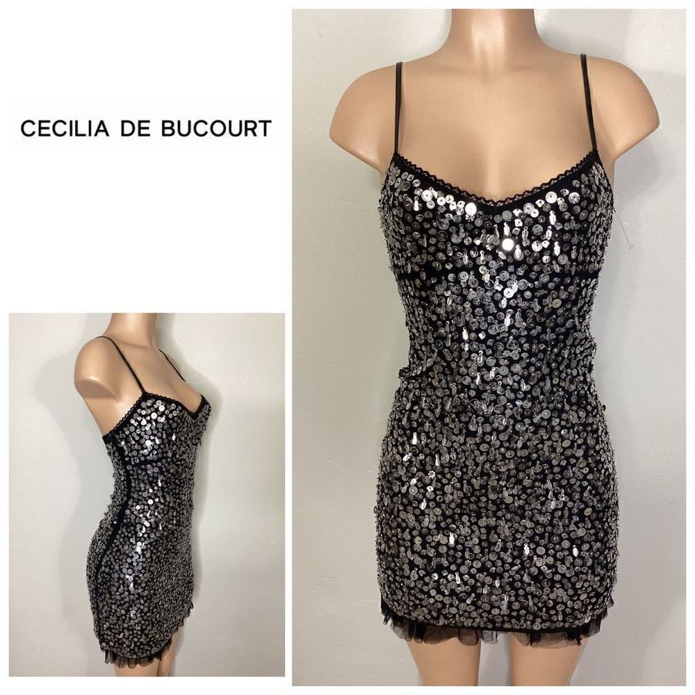 New. Cecilia De Bucourt metal sequin party dress. XS. Retails $388